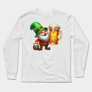 St Patricks Day Gnome Drinking Beer Long Sleeve T-Shirt